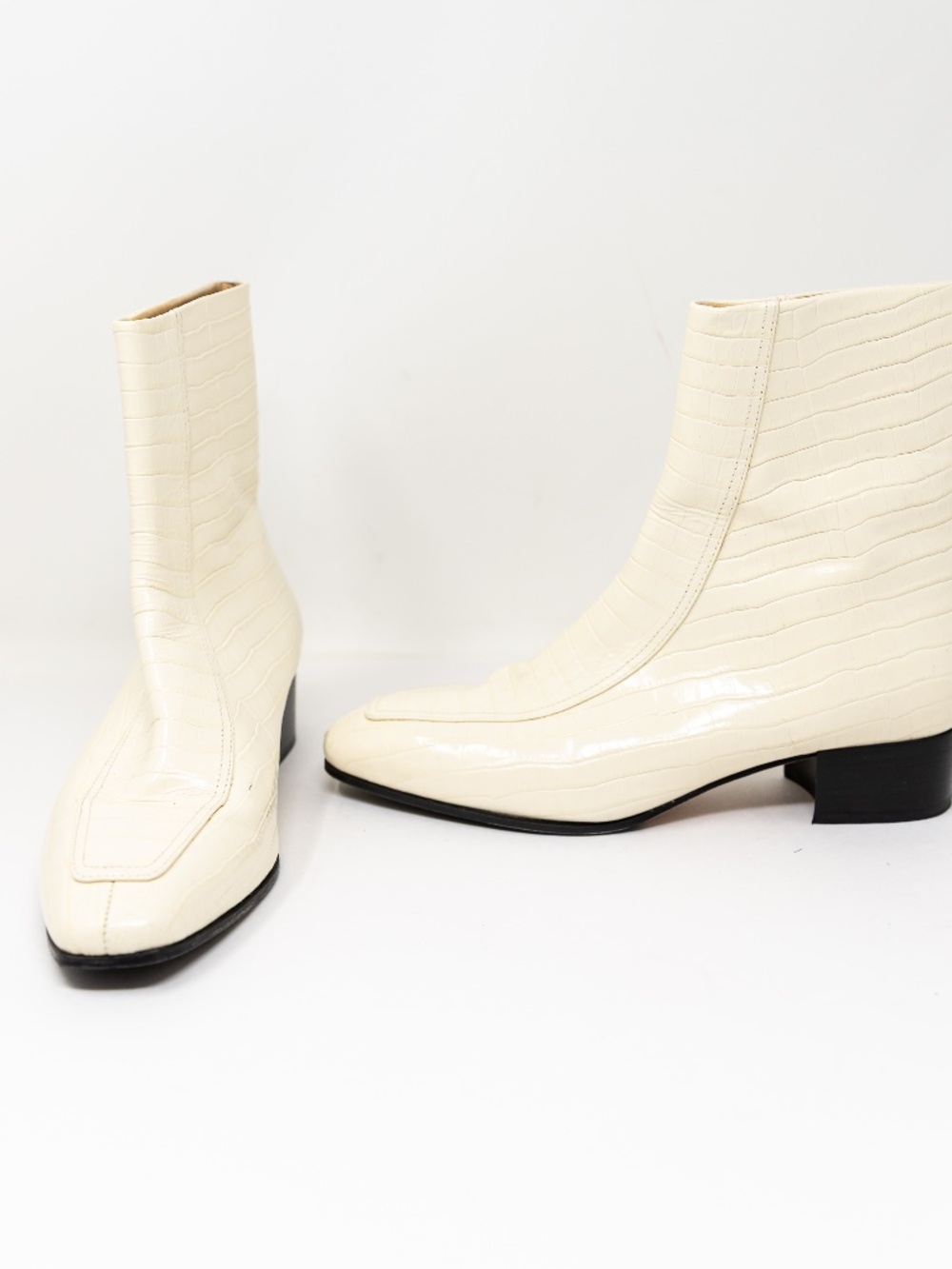 Aeyde Amelia 40 Crocodile Effect Embossed Leather Ankle Block Heel Booties Boots